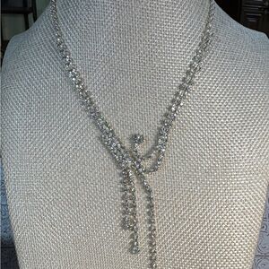 Intricate Rhinestone Silver Chain Necklace